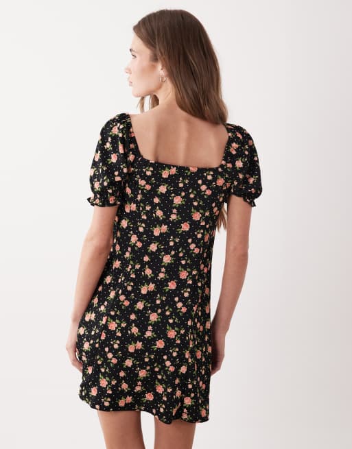 New Look ditsy floral mini dress  in black, 2 of 4