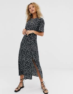 asos black floral midi dress