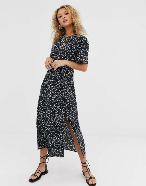 Asos black store floral midi dress