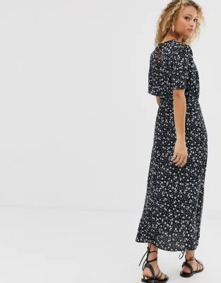 new look black floral midi dress