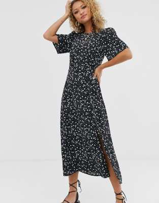 black print midi dress