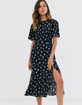 asos black floral midi dress