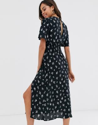 asos black floral midi dress