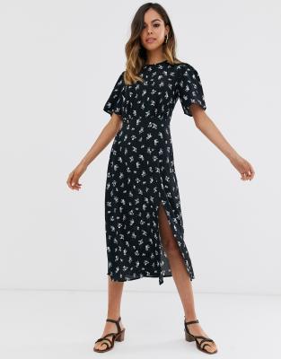 floral split midi dress