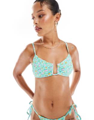 New Look New Look ditsy floral underwire bikini top in blue