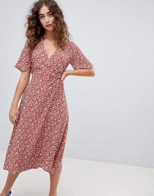 New Look Ditsy Floral Wrap Front Midi 