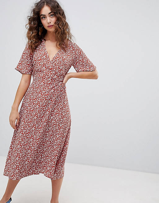 New Look Ditsy Floral Wrap Front Midi Dress | ASOS