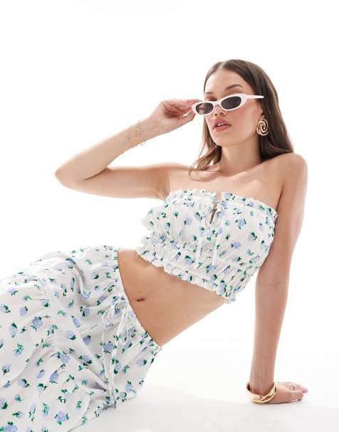 New Look ditsy rose bandeau top in white - view 1