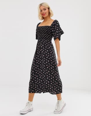 new look mesh midi dress in ditsy floral print