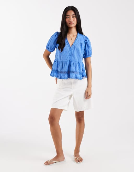 New Look dobby v neck blouse in mid blue, 2 of 4