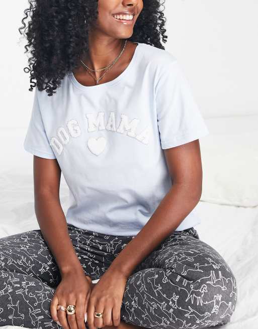 New Look dog mum pyjama jogger set in blue