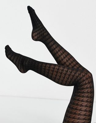 New Look dogstooth tights in black
