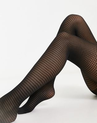 New Look dogtooth print tights in black