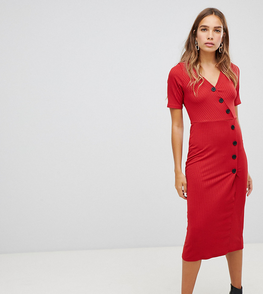 New Look - Doorgeknoopte jurk van ribstof-Rood