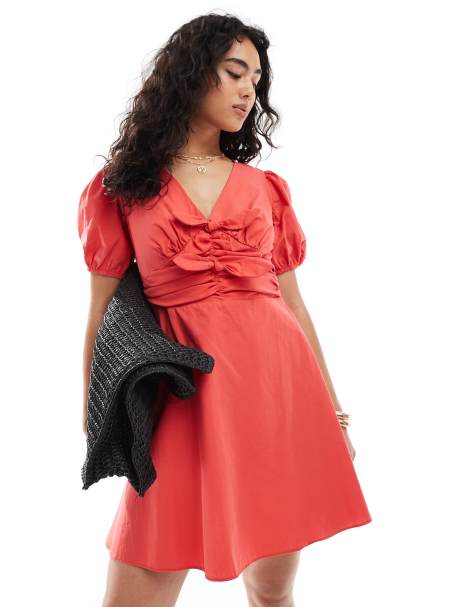 New Look double bow mini dress in red - view 1