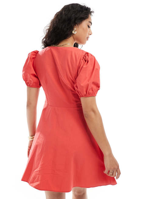 New Look double bow mini dress in red, 3 of 4