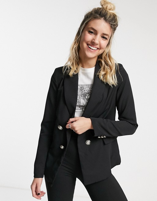New Look double breasted button detail blazer in black