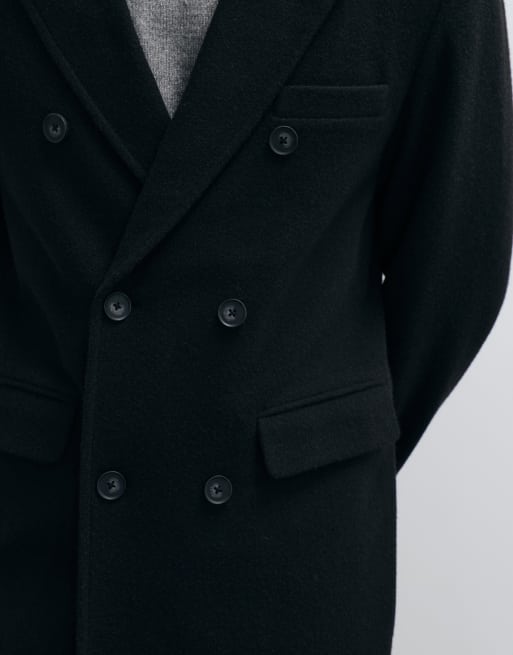 New Look double breasted faux wool coat in black , 2 of 5