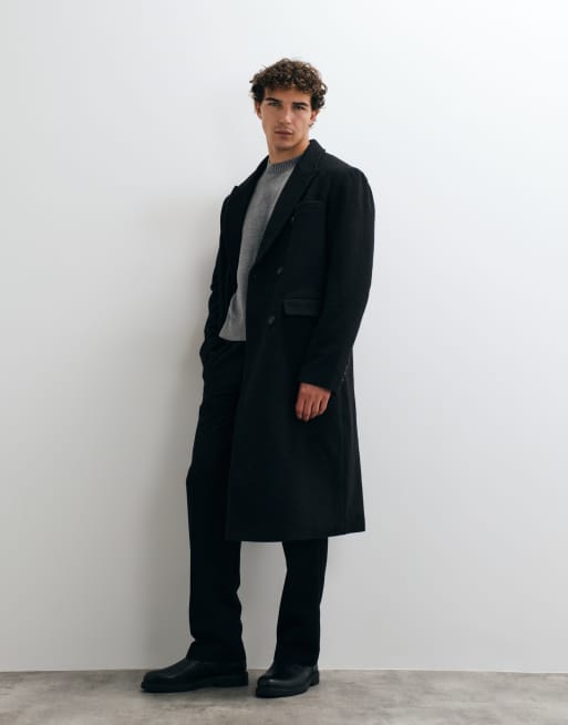 New Look double breasted faux wool coat in black , 4 of 5