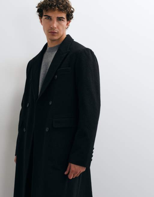 New Look double breasted faux wool coat in black , 5 of 5