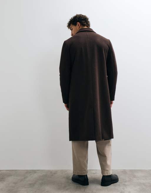 New Look double breasted faux wool coat in dark brown , 2 of 5