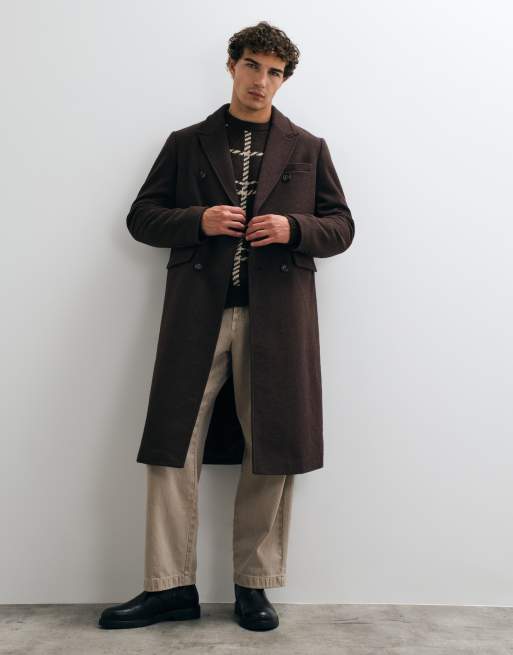 New Look double breasted faux wool coat in dark brown , 5 of 5