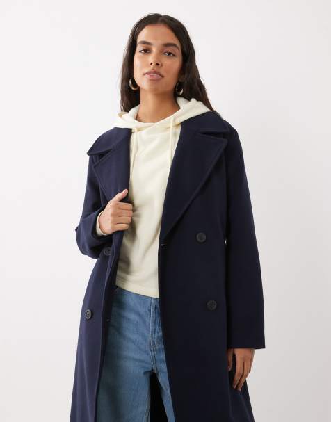 New Look double breasted longline coat in navy - view 1