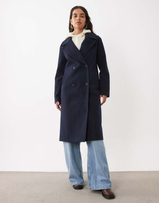 New Look double breasted longline coat in navy, 2 of 4