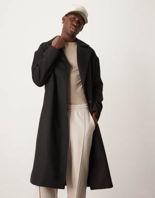 New Look New Look double breasted overcoat in black