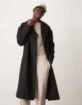 New Look double breasted overcoat in black