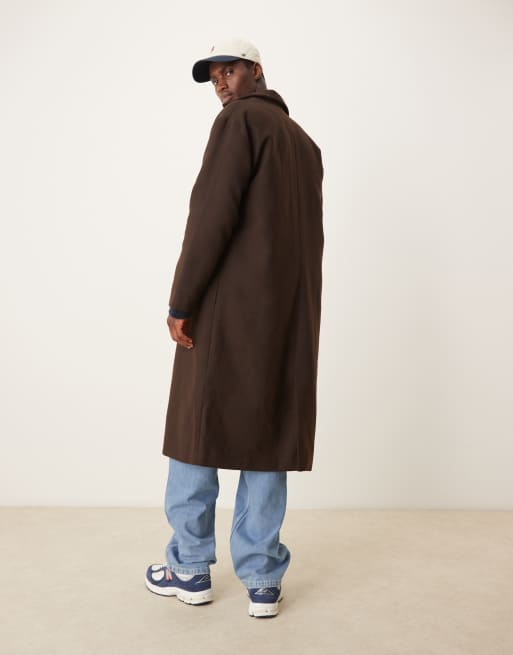 New Look double breasted overcoat in dark brown, 3 of 4