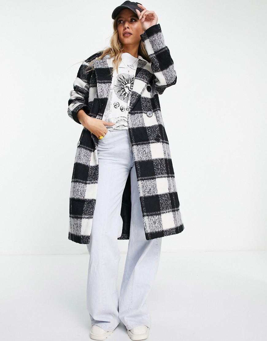 New Look double breasted oversized coat in gingham-Black