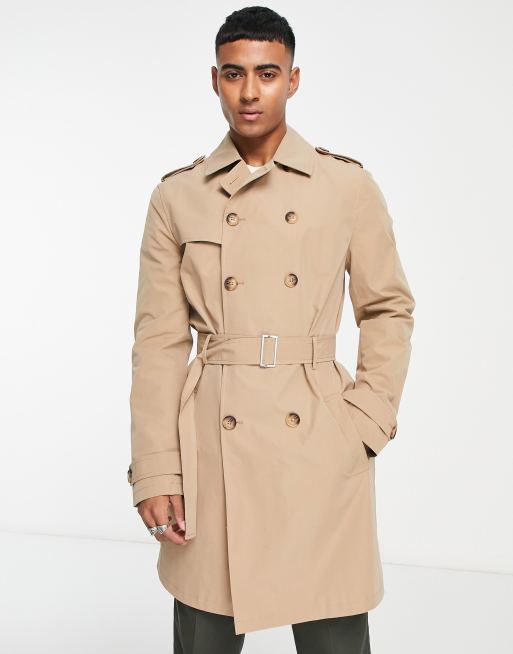 New Look double breasted shower resistant trench coat in stone ASOS