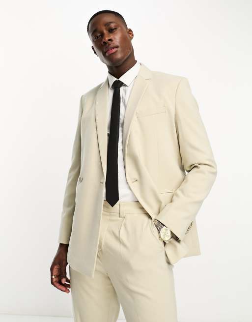 New Look double breasted skim suit jacket in oatmeal | ASOS