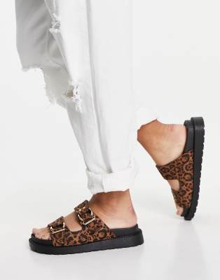 leopard print double buckle sandals