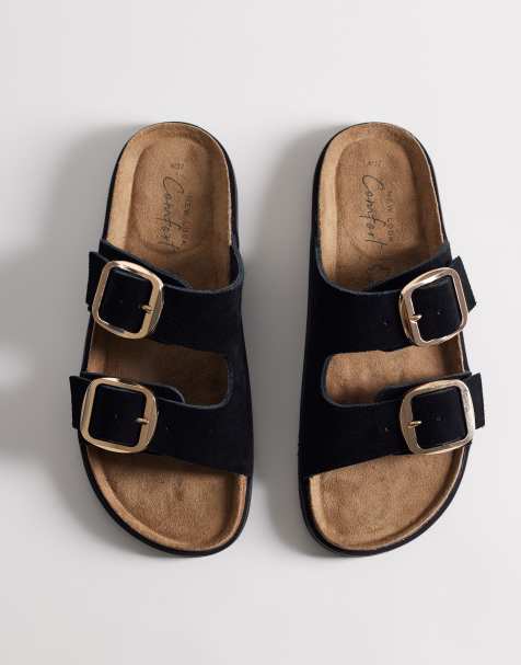 New Look double buckle faux leather sandals in black - view 1