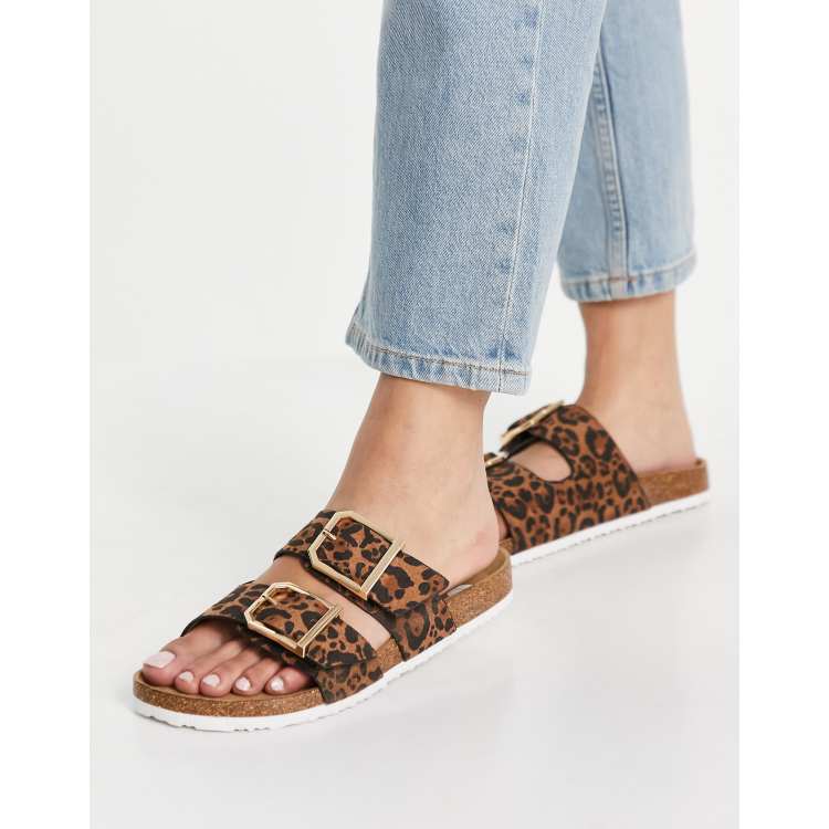 New Look double buckle flat sandal in leopard print