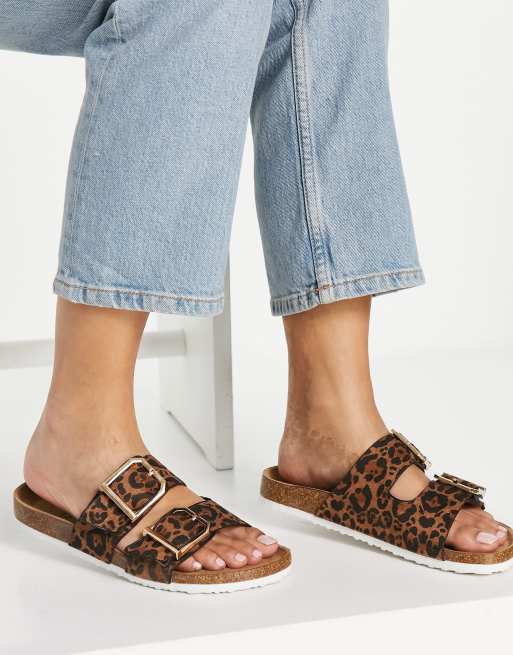 New Look double buckle flat sandal in leopard print