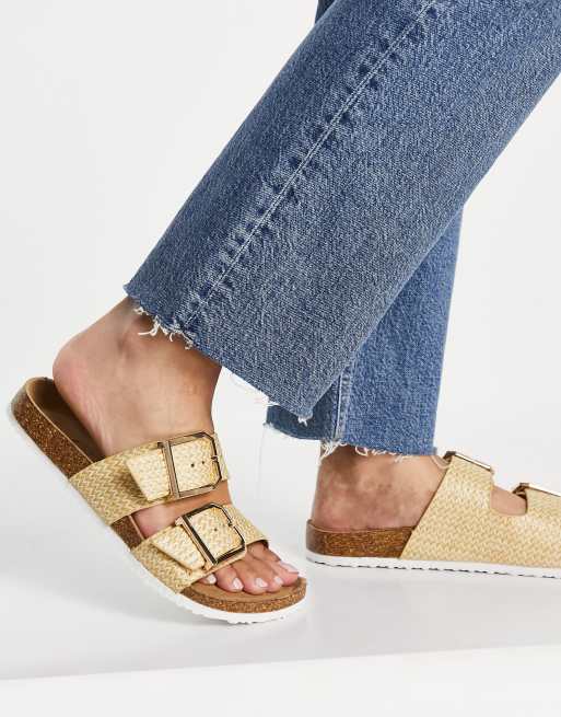 New Look double buckle flat sandal in oatmeal | ASOS