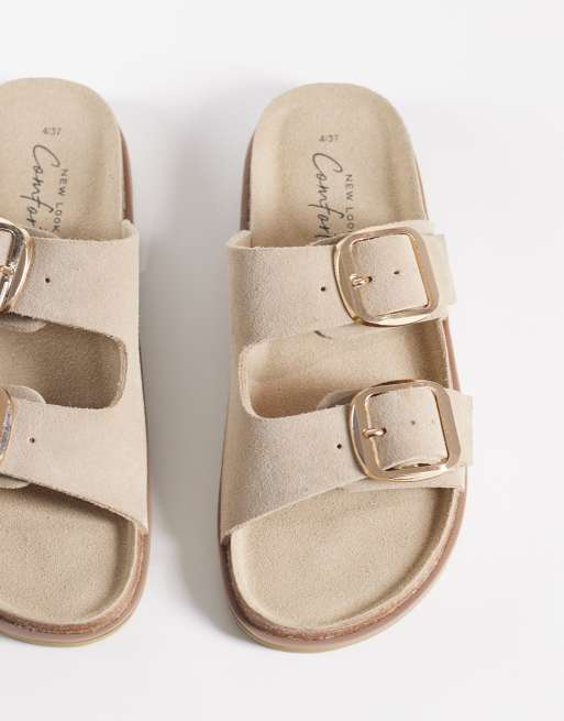 New Look double buckle leather sandals in camel, 3 of 4