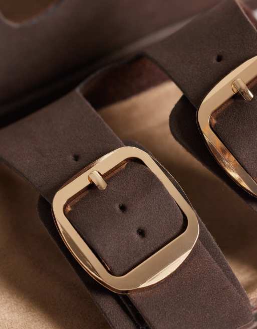 New Look double buckle sandal in brown, 3 of 4