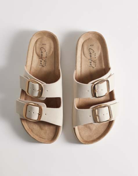 New Look double buckle sandal in ecru - view 1