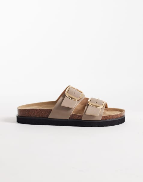 New Look double buckle sandal in tan - view 1