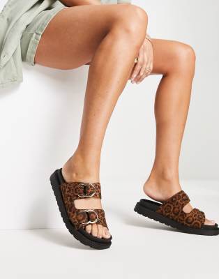 New Look Double Buckle Sandals In Animal Print-brown