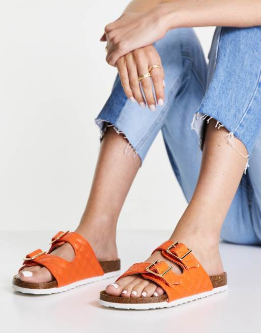 New Look double buckle strap sandal in orange ASOS