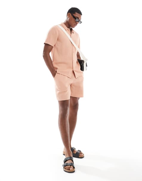 New Look double cloth shirt & short co-ord in light peach - view 1