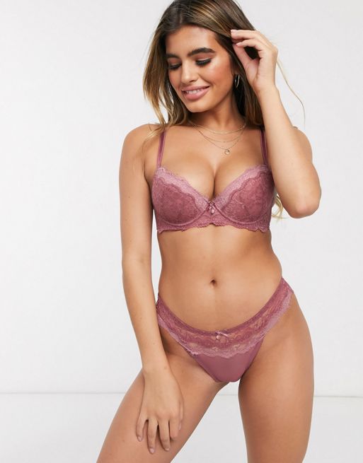 New Look double layer lace brazilian brief in mid pink