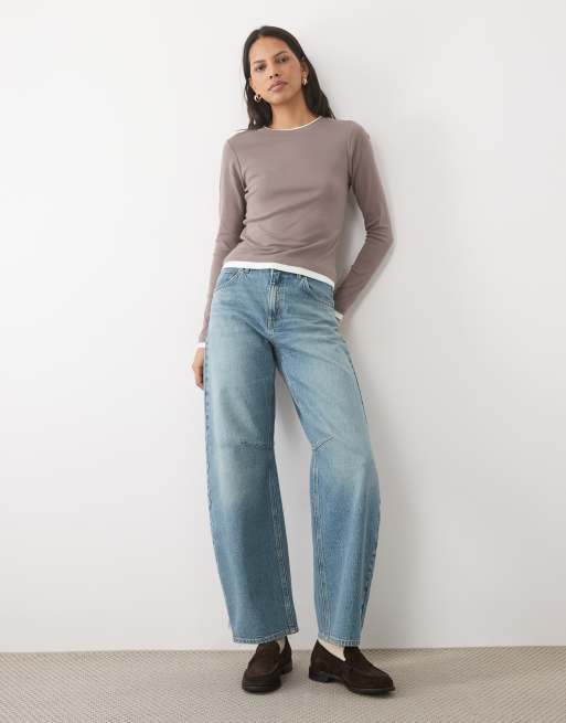 New Look double layer trim long sleeve baby tee in mink brown, 3 of 4