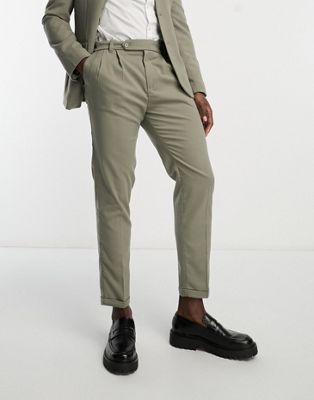 New Look double pleat front smart trousers in khaki