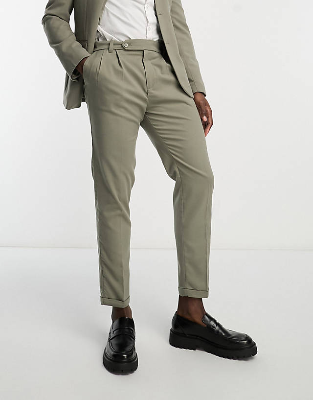 New Look - double pleat front smart trousers in khaki